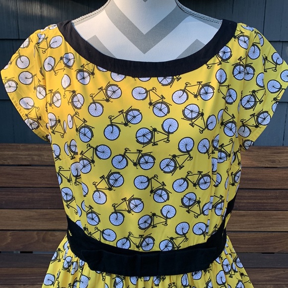 Eshakti XL 16 Yellow Bicycle Print Dress (fits like US 14) - Picture 3 of 6